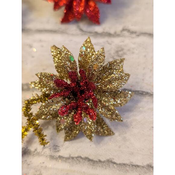 Crafting Poinsettias Sparkly Christmas Flower Gold & Red - Picture 4 of 6